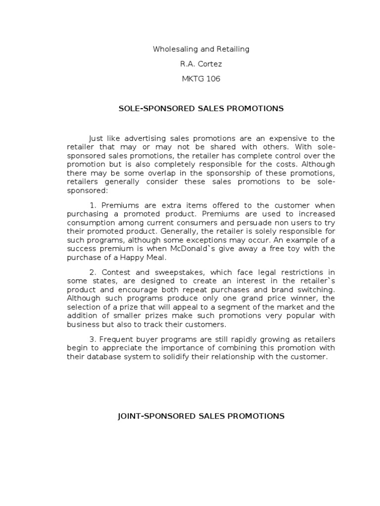 Retail Sales Promotion Strategies | PDF | Retail | Performance Appraisal