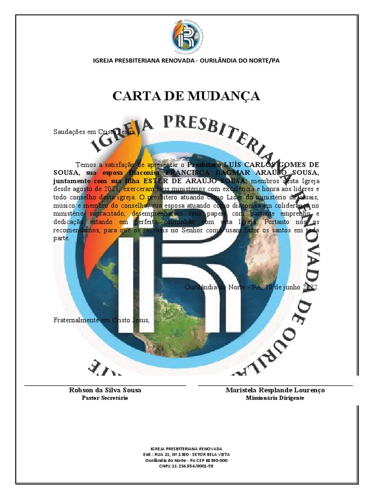 Carta De Mudança Pdf