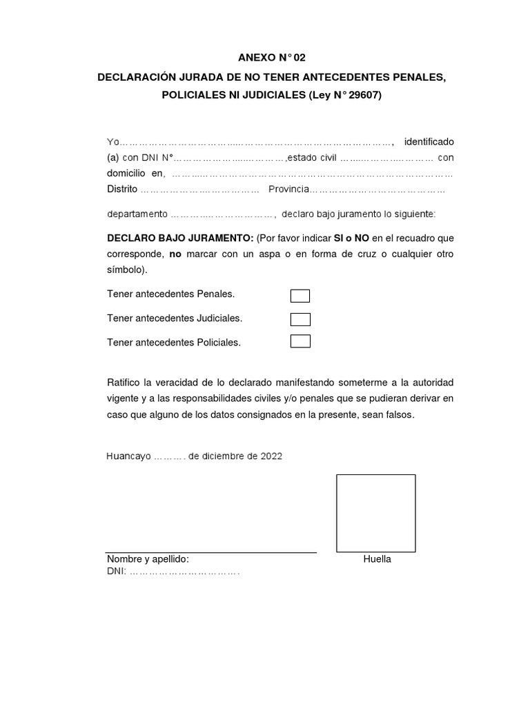 Declaración Jurada de Antecedentes Penales | PDF | Finanzas y dinero