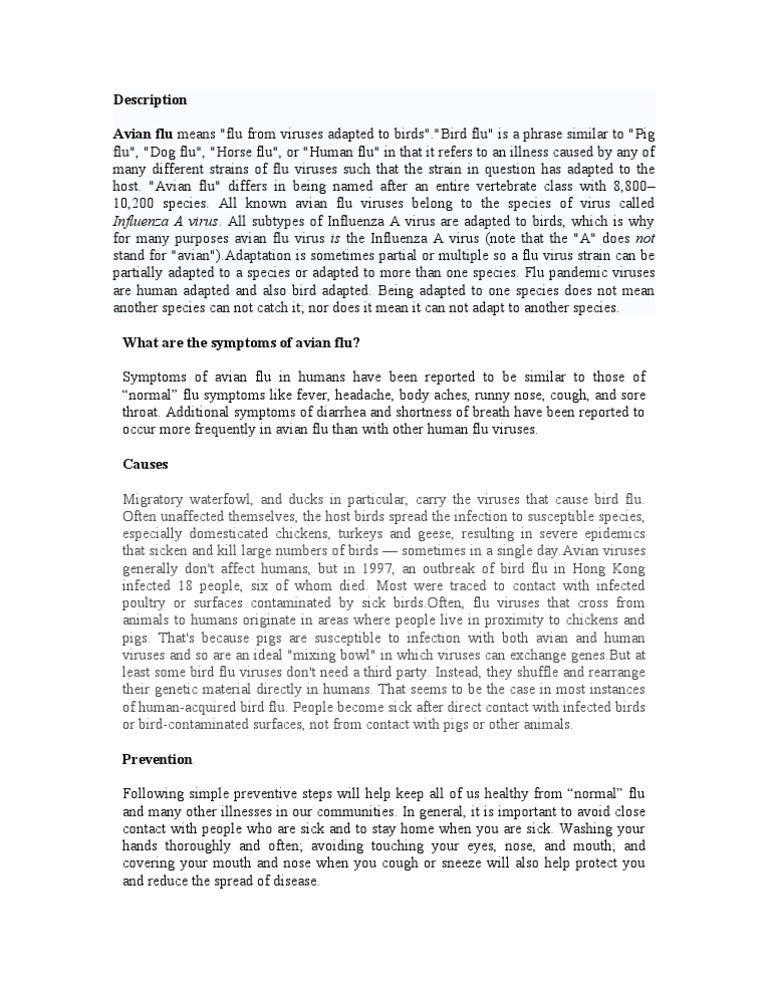 Understanding Avian Flu Symptoms and Causes | PDF | Influenza A Virus ...