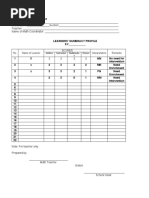 Form 1-A - For Teacher Use: No. Name of Learner Score/S Interpretation Remarks