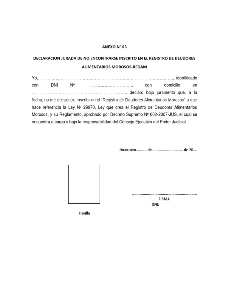 Declaración Jurada de No Deudor Alimentario | PDF