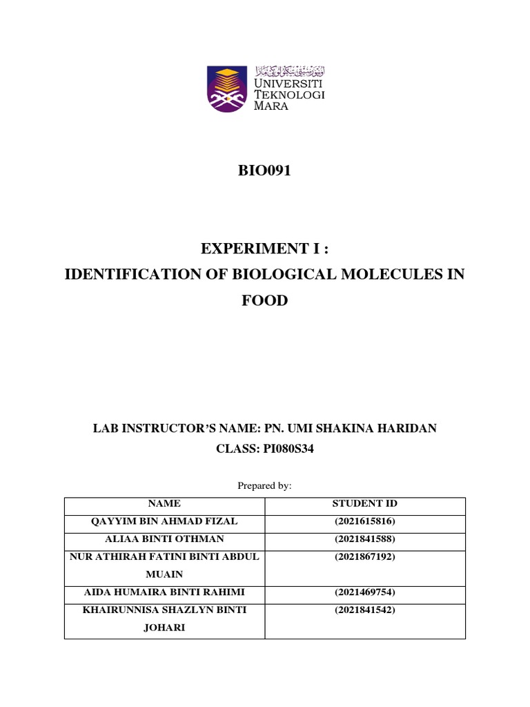 Biology Report Experiment I | PDF | Carbohydrates | Proteins