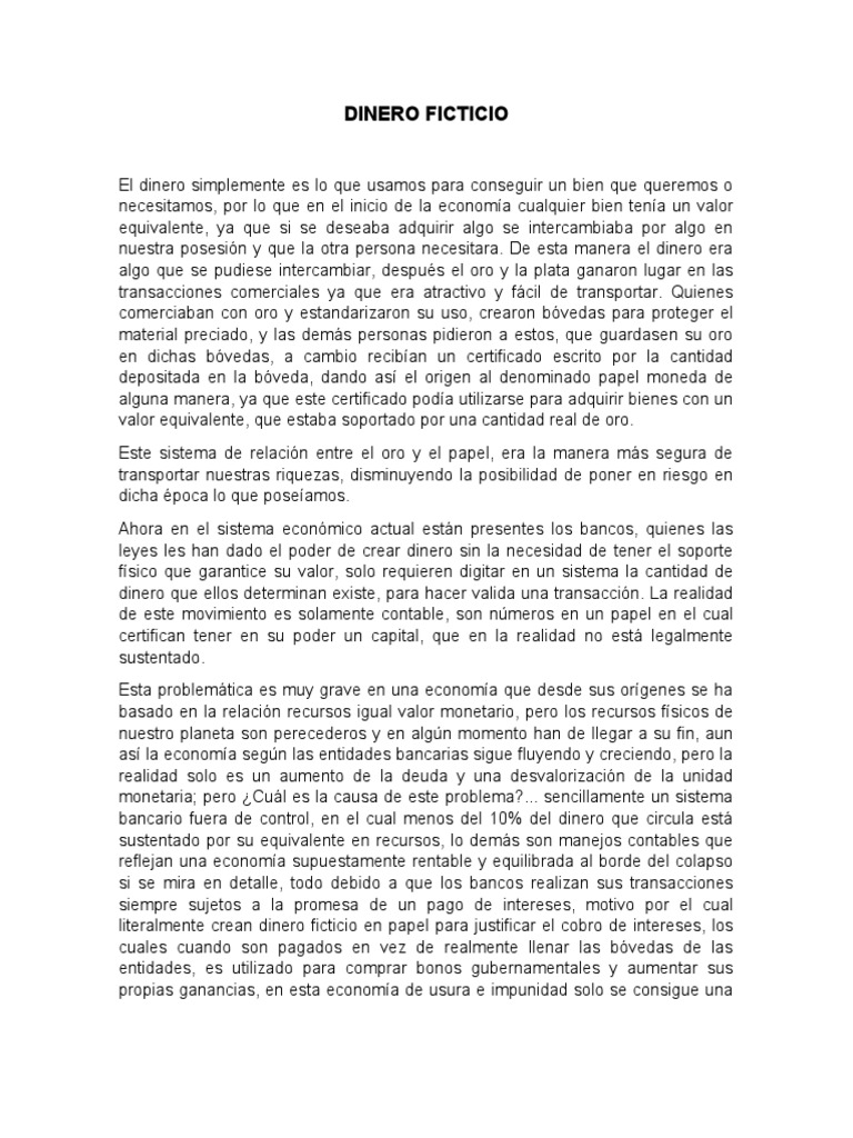 Dinero Ficticio y su Impacto Económico | PDF | Dinero | Bancos
