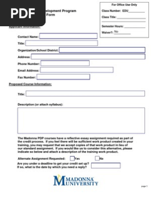 Madonna University PDP Course Proposal Form 2011-12