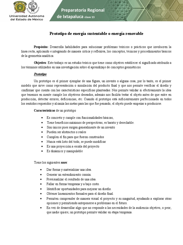 Prototipo de Energía Sustentable o Energía Renovable | PDF | Energía ...