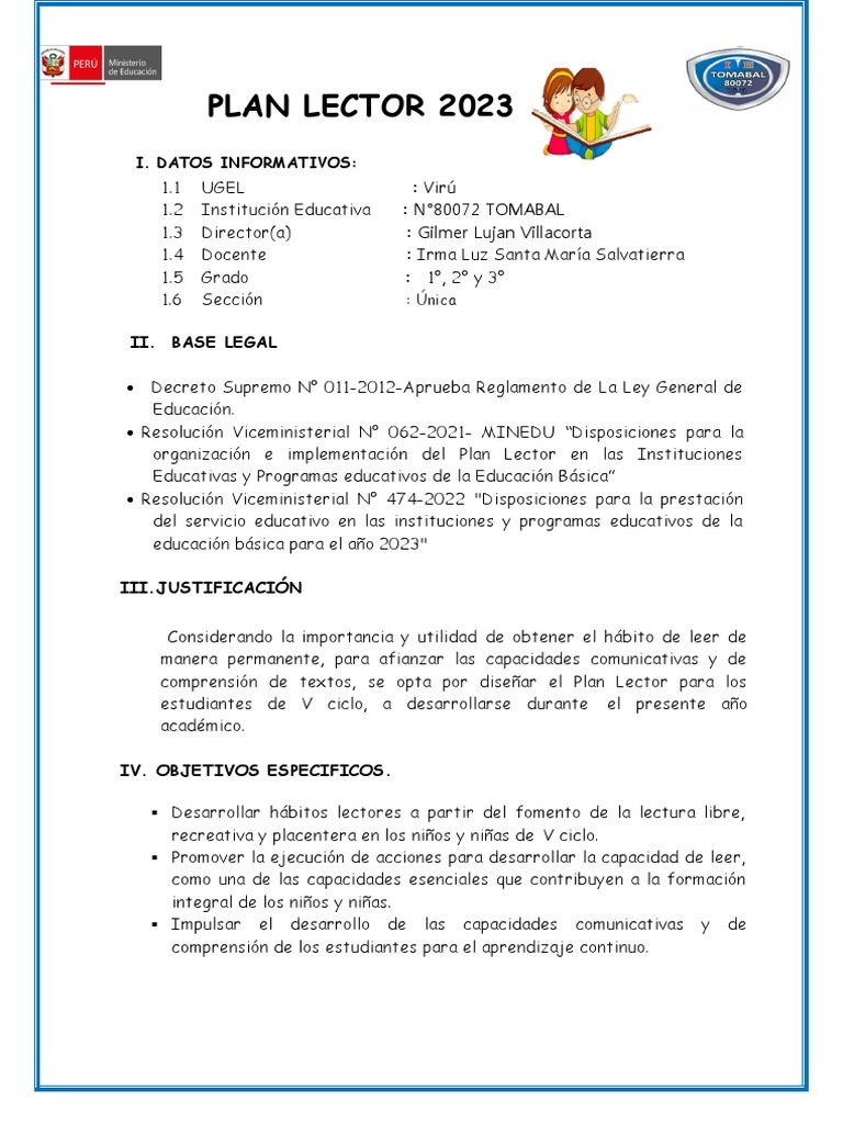 Plan Lector 2023 para Educación Básica | PDF | Maestros | Educación ...