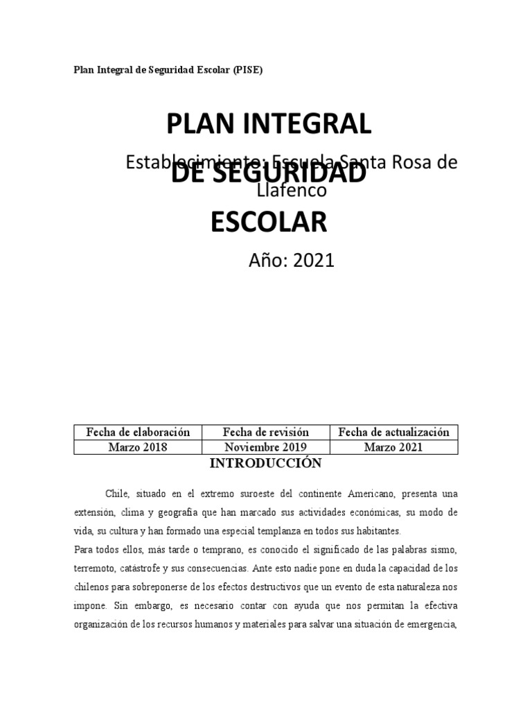 Plan Integral de Seguridad Escolar | PDF | Incendios | Ambulancia