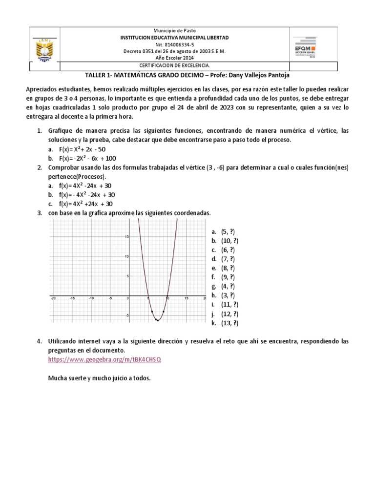 Taller 1 - Decimo | PDF | Métodos y materiales de enseñanza