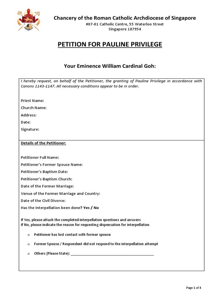 Pauline Privilege Form 2022 | PDF
