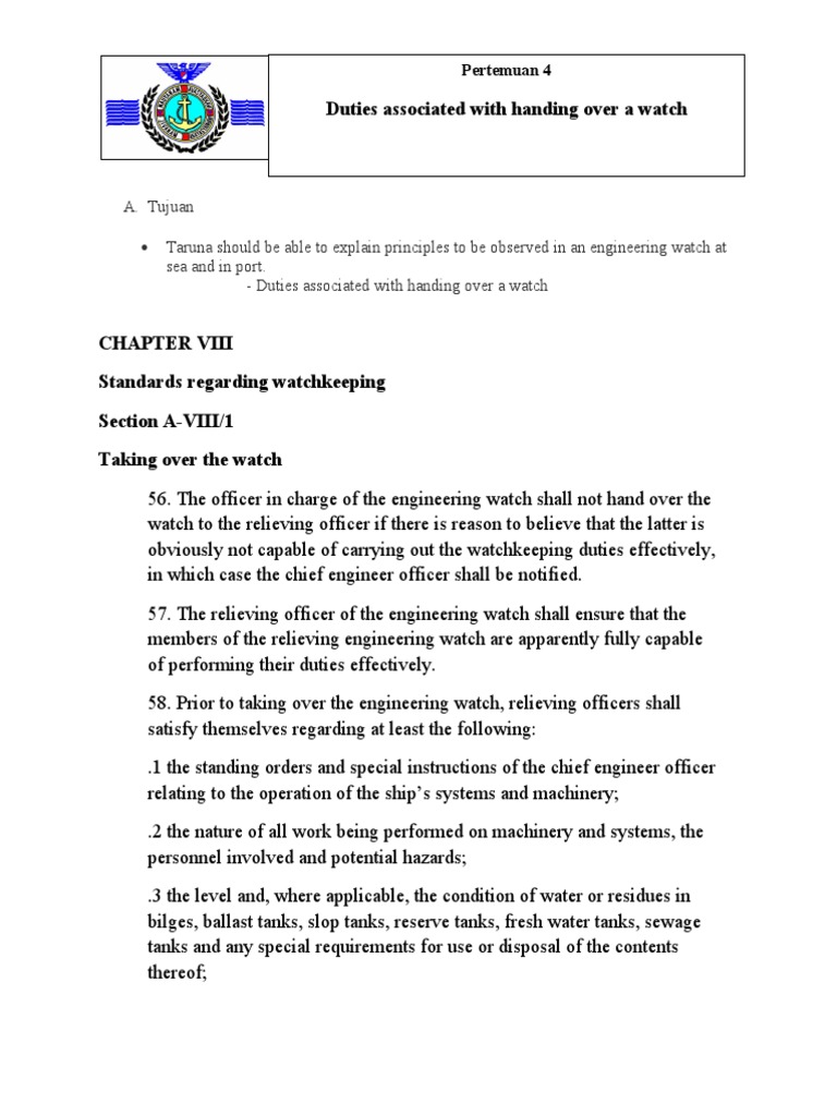Engineering Watch Handover Duties | PDF | Engineering | Ships