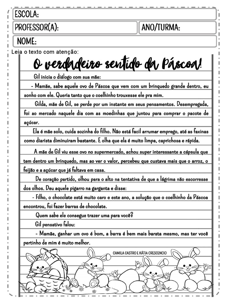 PÁSCOA - 4º e 5º Anos - PRETO E BRANCO | PDF | Carnaval | Páscoa