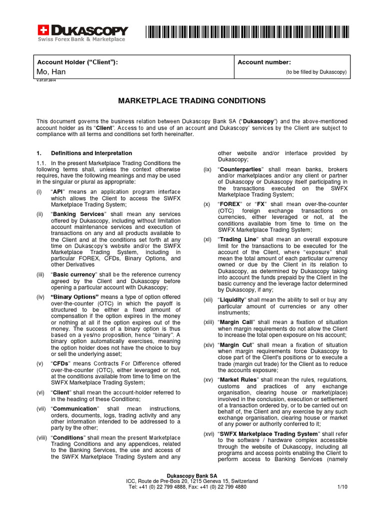 Dukascopy Application Form | PDF | Option (Finance) | Foreign Exchange ...