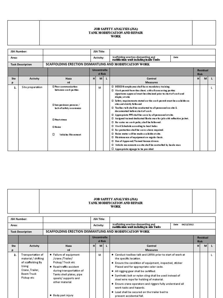 Scaffolding Erection and Dismantling JSA | PDF | Scaffolding | Crane ...
