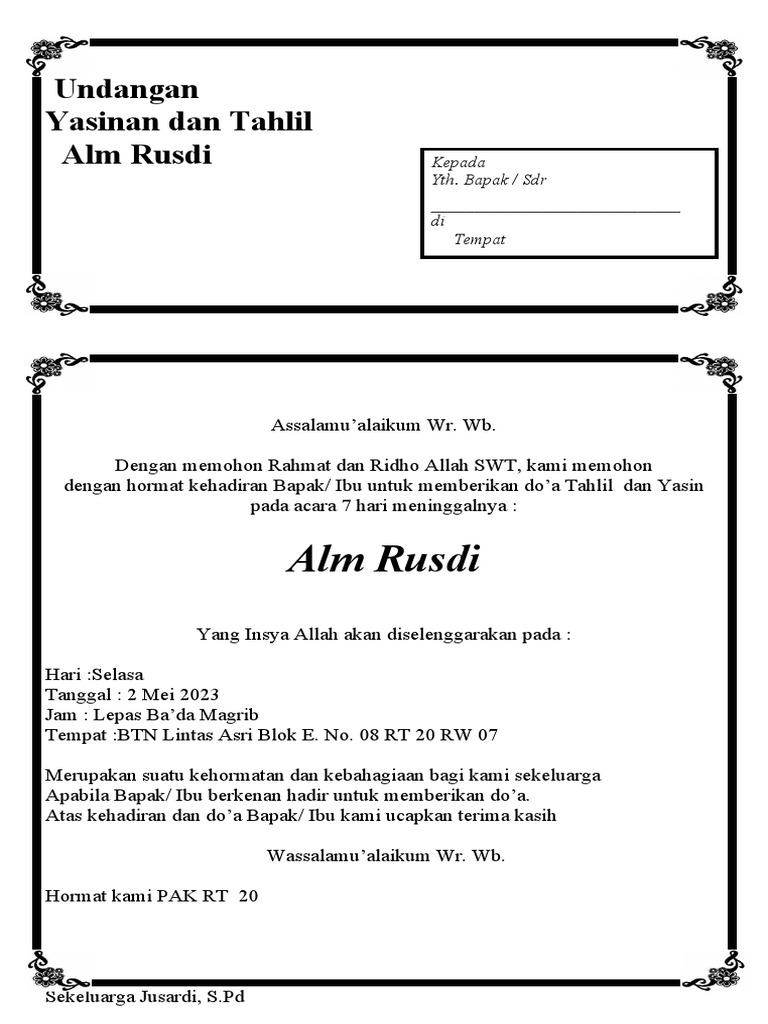 Contoh Undangan Tahlilan Terbaru | PDF