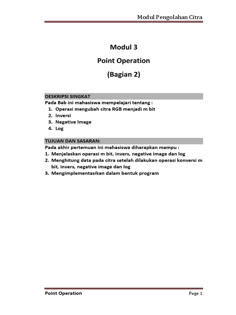 Pengolahan Citra: Point Operation | PDF