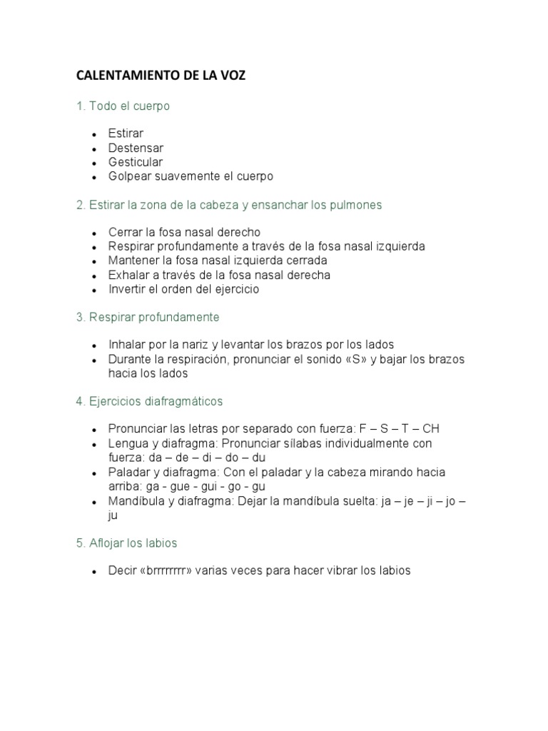 Calentamiento de La Voz Teatro | PDF | Artes del Lenguaje y ...