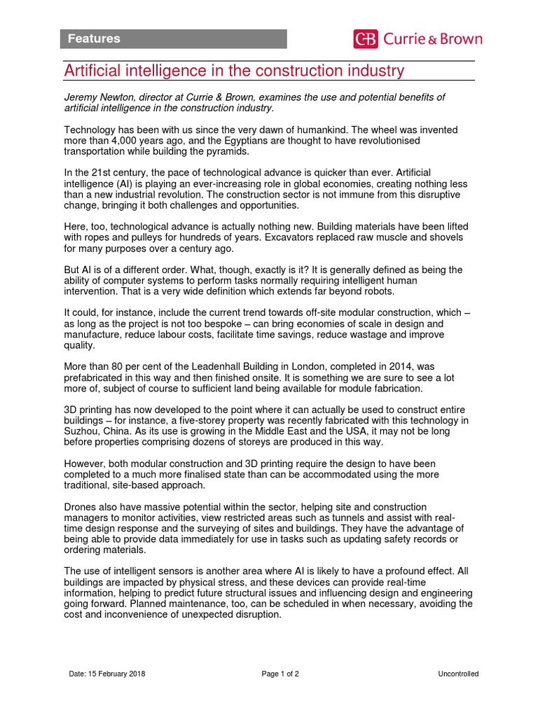 AI's Impact on Construction Industry | PDF | Artificial Intelligence ...