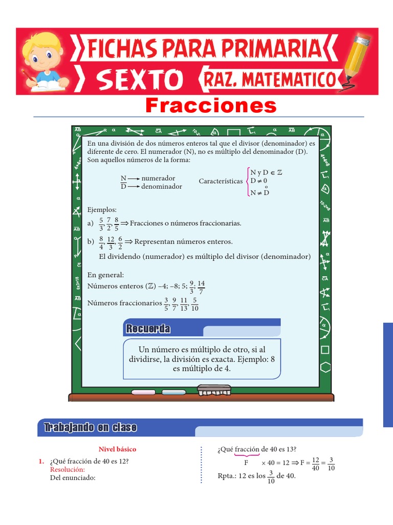 Ejercicios de Fracciones para Sexto Grado | PDF | División (Matemáticas ...
