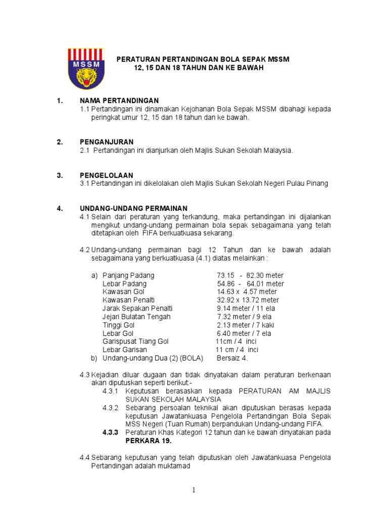 Peraturan Pertandingan Bola Sepak MSSM | PDF