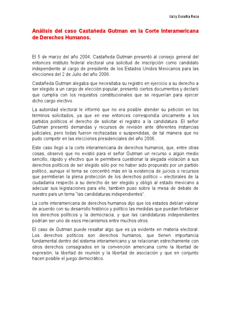 Análisis Del Caso Castañeda Gutman en