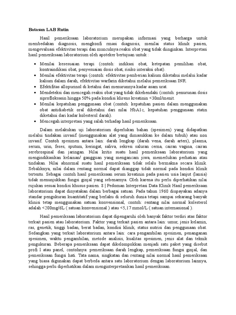 Batasan LAB Rutin | PDF
