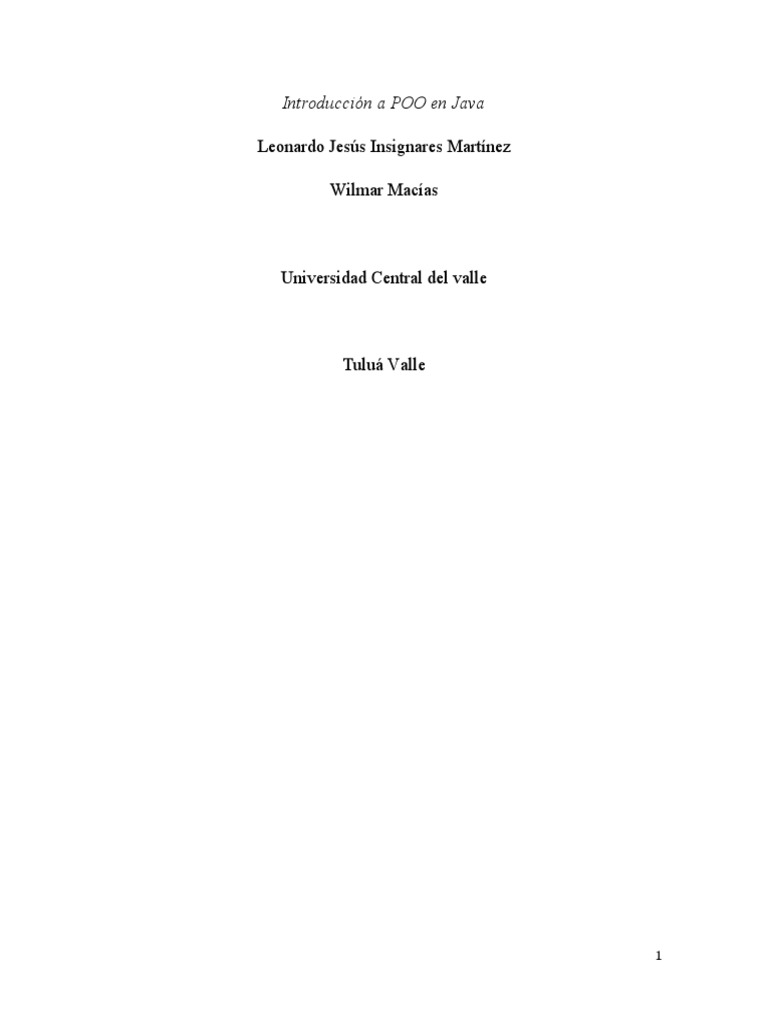 Introducción A Poo En Java Pdf Objeto Informática Programación