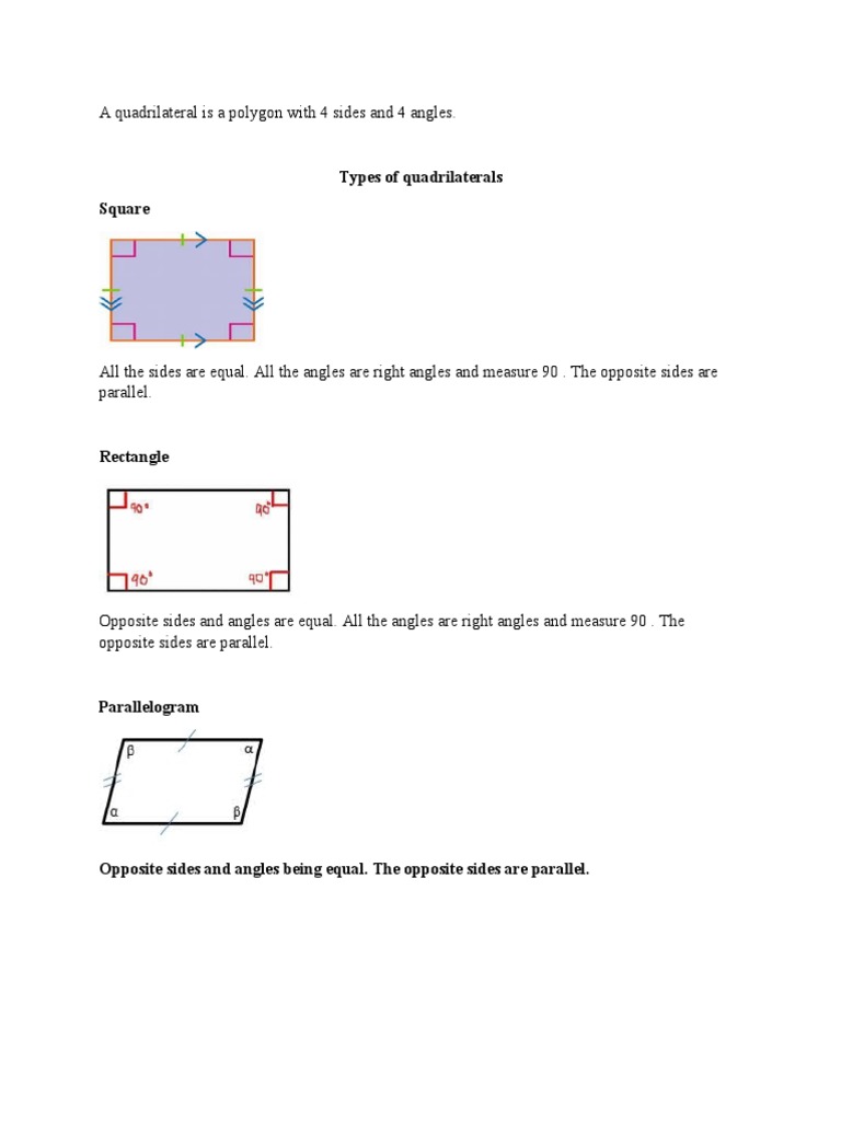 Types of Quadrilaterals Grade 4 and 5 PDF