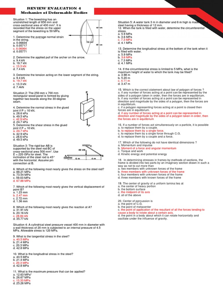 MECHOFDEFORMABLBODIESEVALuation PDF Force Stress (Mechanics)