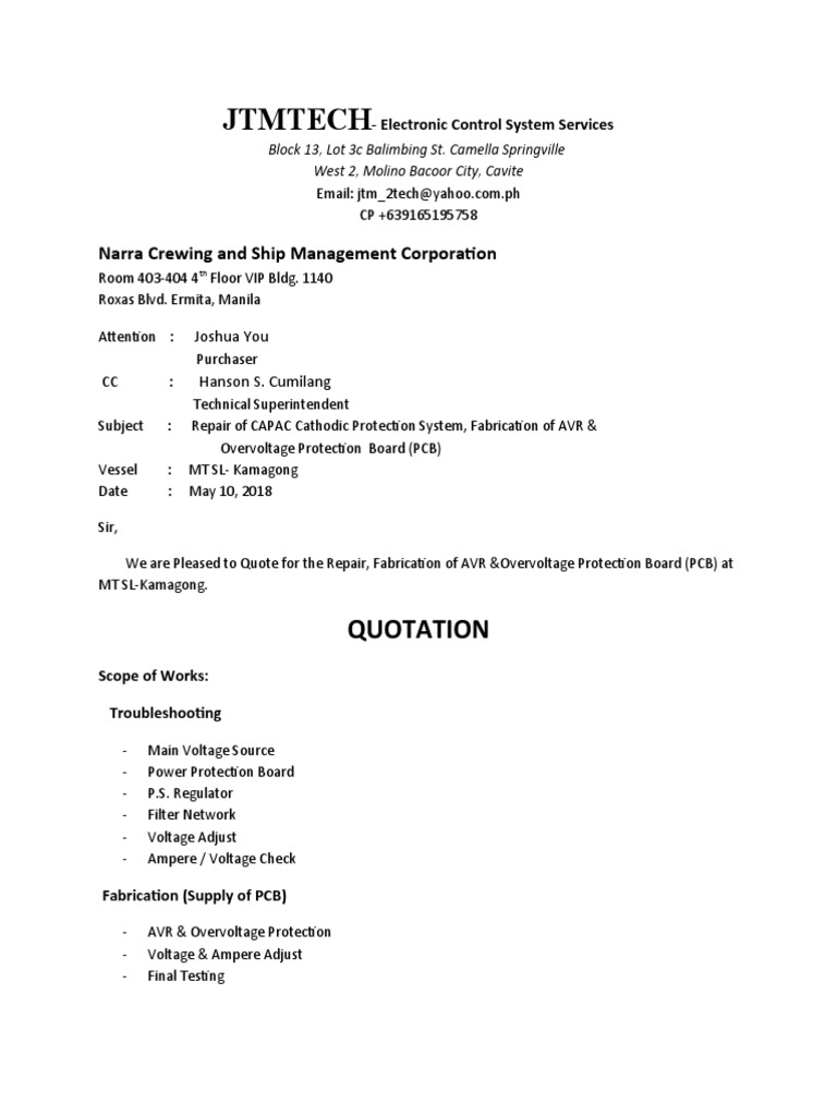 Repair of CAPAC Cathodic Protection System, Fabrication of AVR & | PDF