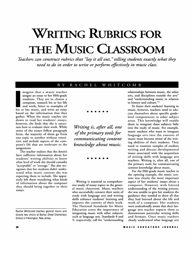 Developing Writing Rubrics for Music Guiding Students to Effectively