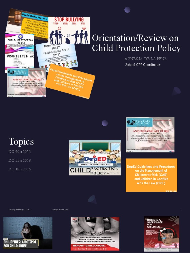 Orientation/Review On Child Protection Policy: Agnes M. de La Pena ...