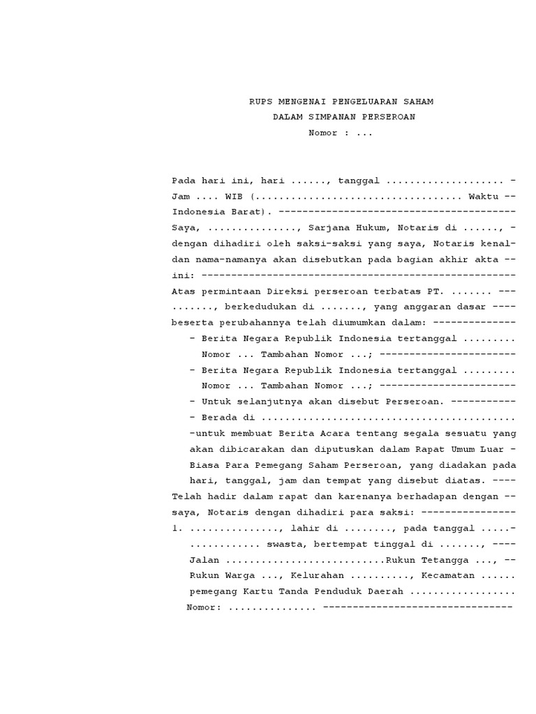 Rups Mengenai Pengeluaran Saham Dalam Simpanan Perseroan | PDF