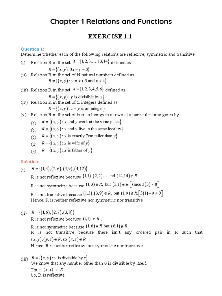 Chapter 1 Relations and Functions: Exercise 1.1 | PDF | Function ...