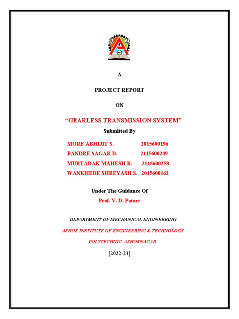 Gearless Transmission System ProjectReport 0001 PDF Ductility