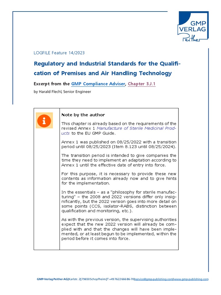 Regulatory and Industrial Standards For Qualification of Premises & AHU