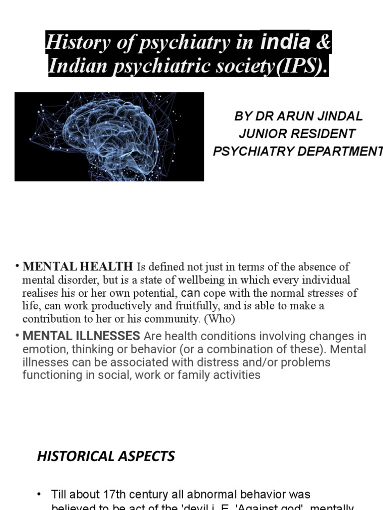 History of Psychiatry in India & Indian Psychiatric PDF Psychiatry