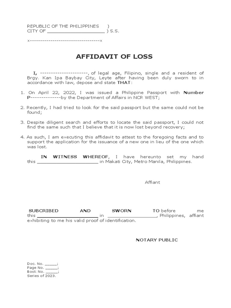 affidavit of loss Passport PDF