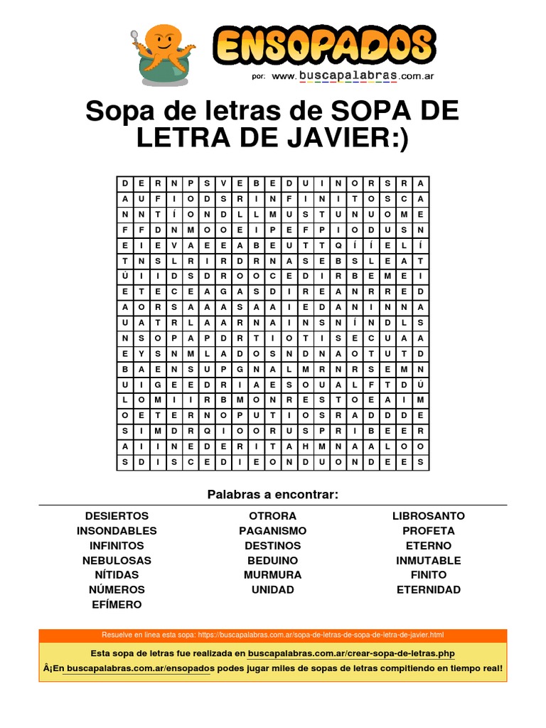 Sopa de letras de Javier Letras | PDF