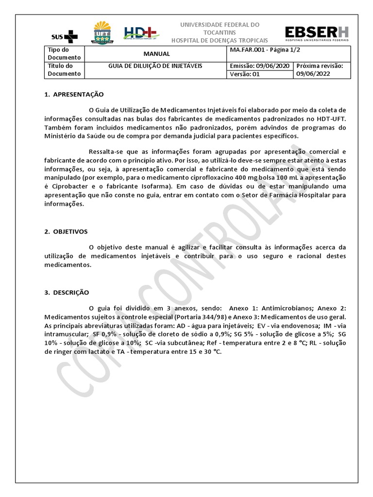 Ma.01 Guia de Diluição de Injetáveis | PDF