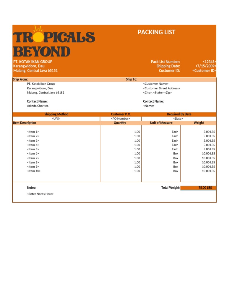Packing List Template 1 | PDF