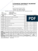 I.K.Gujral Punjab Technical University Jalandhar: Grade Cum Marks Sheet