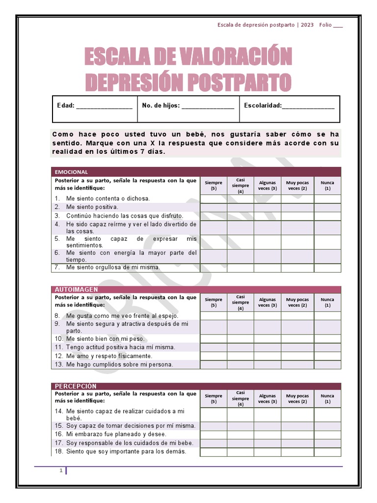 Escala de Depresión Postparto 2023 | PDF | Crecimiento personal y ...