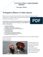 10 Negative Effects of Video Games: Insight International School Dhaka - Grade VI English Literature Text Type: Article