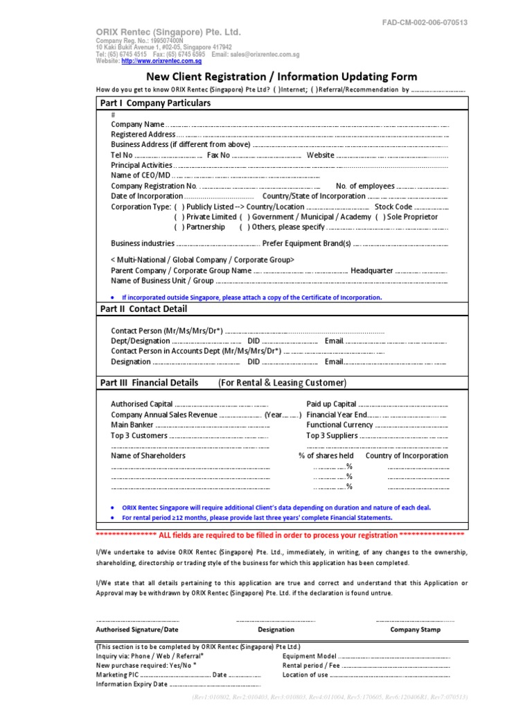 FAD-CM-002-006-070513 Client Registration-Updating Form | PDF | Private ...