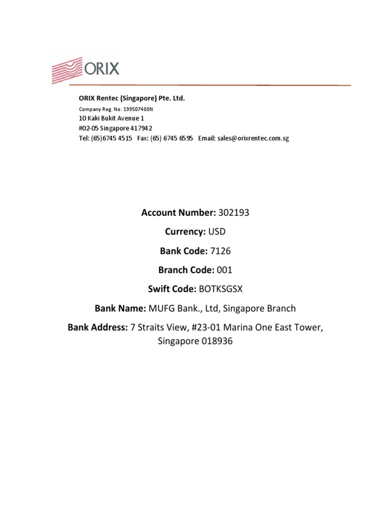 MUFG USD Bank Details | PDF