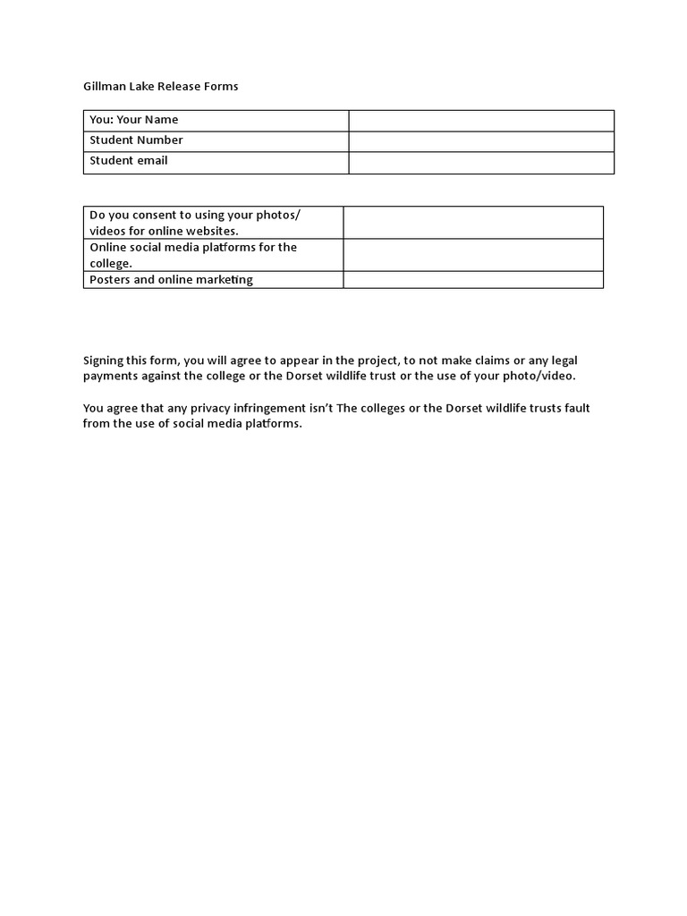 Gillman Lake Release Forms PDF
