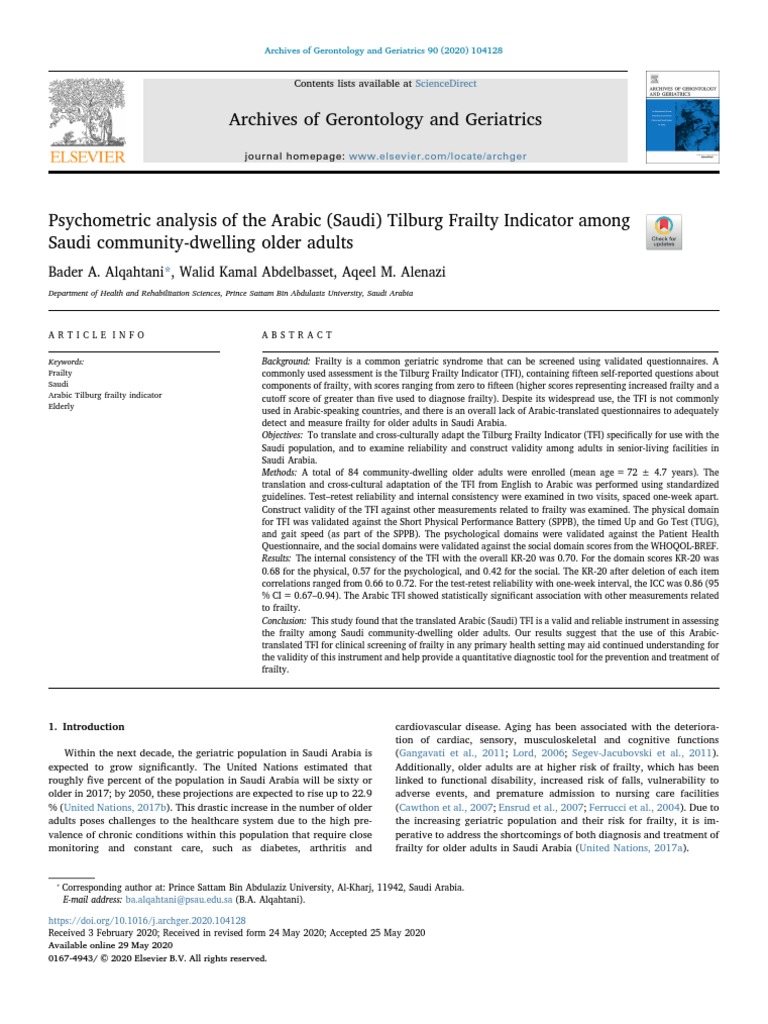 Archives of Gerontology and Geriatrics Sciencedirect PDF Validity