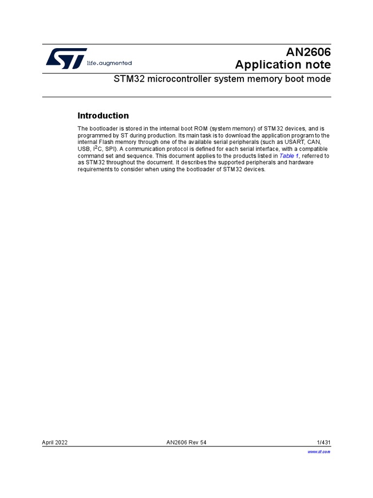 stm32 Microcontroller System Memory Boot Mode Stmicroelectronics | PDF ...