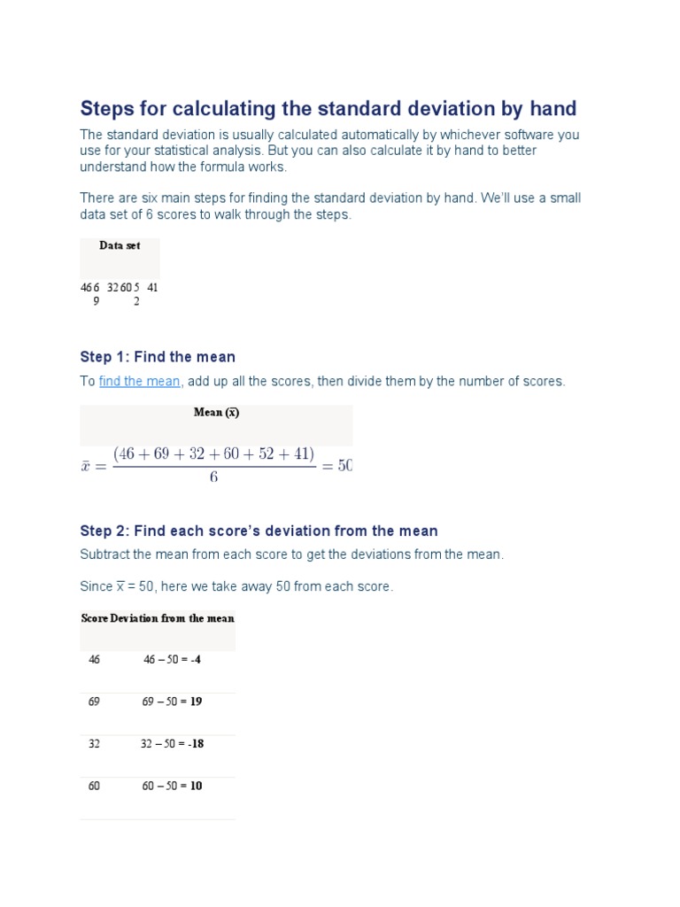 Steps For Calculating The Standard Deviation by Hand PDF
